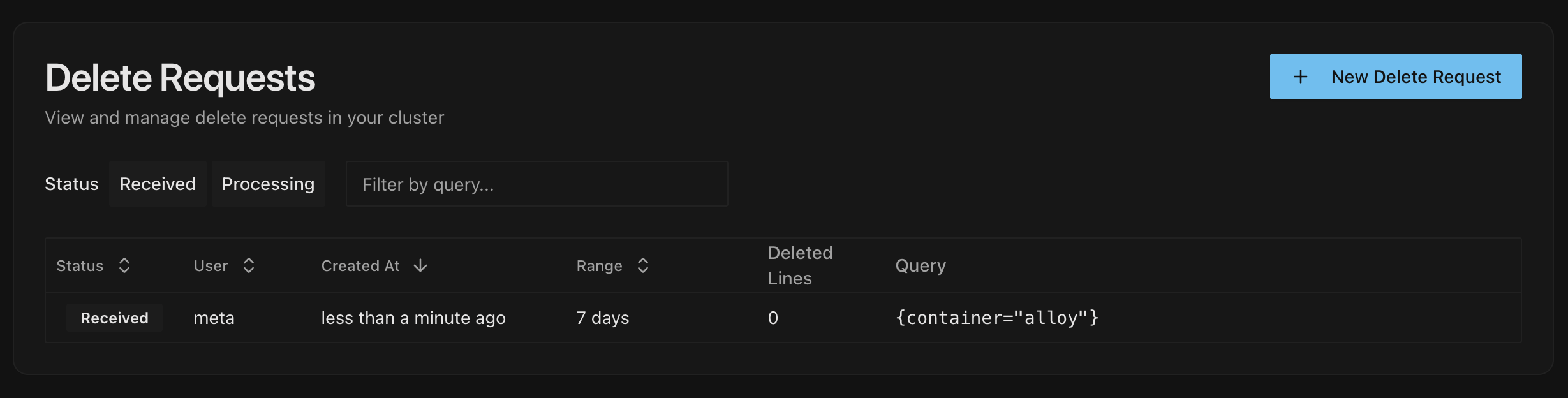 Loki UI Deletes Loki UI Deletes