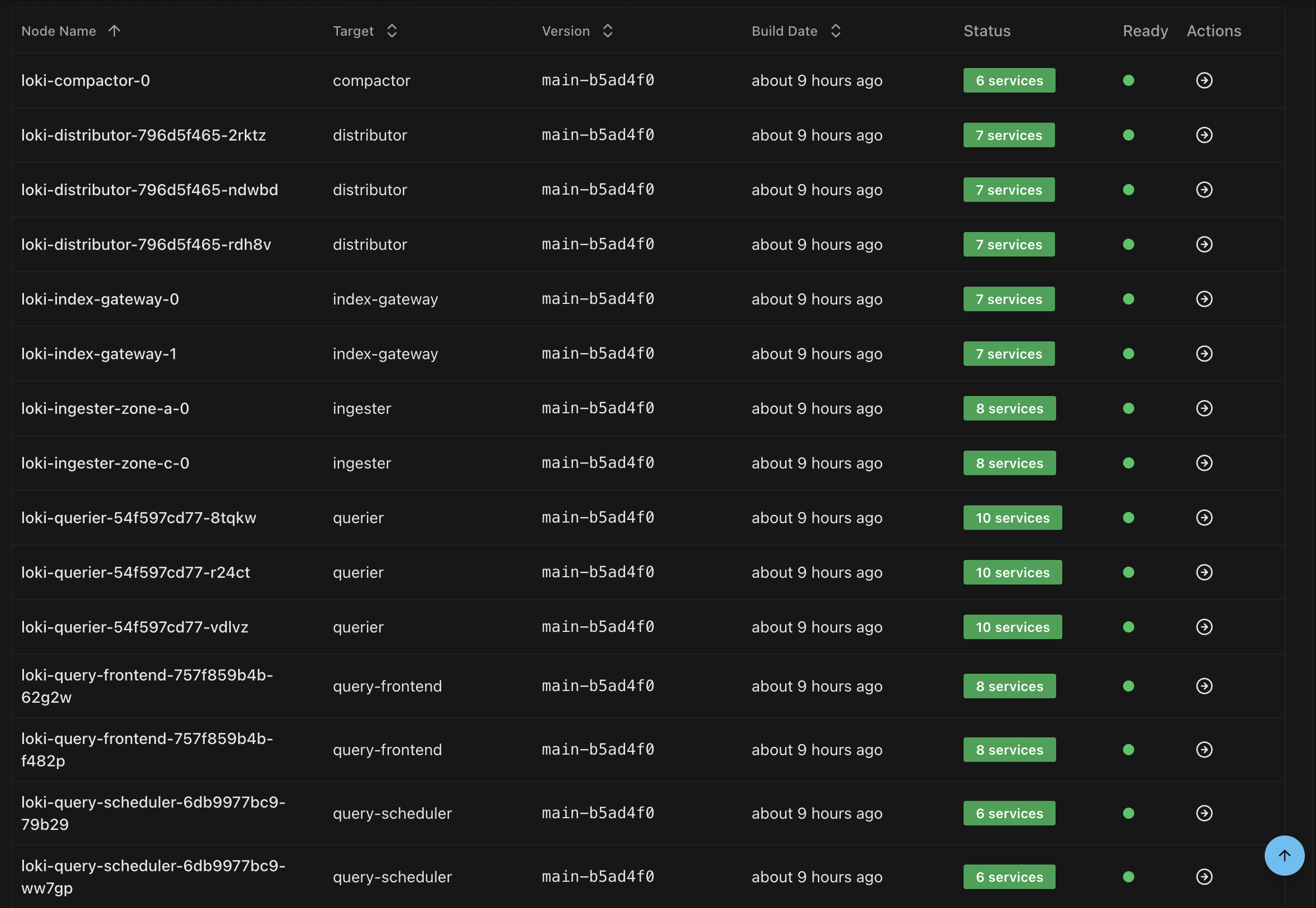 Loki UI Nodes Table Loki UI Nodes Table